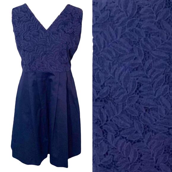 VINEYARD VINES DRESS 6 NAVY BLUE LACE EMBROIDERED 100% COTTON PREPPY FIT & FLARE - Picture 1 of 5